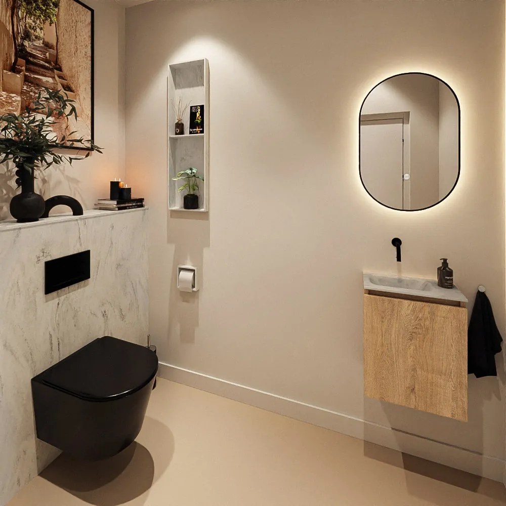 Mondiaz Ture DLux toiletmeubel 40cm washed oak met wastafel opalo links zonder kraangat