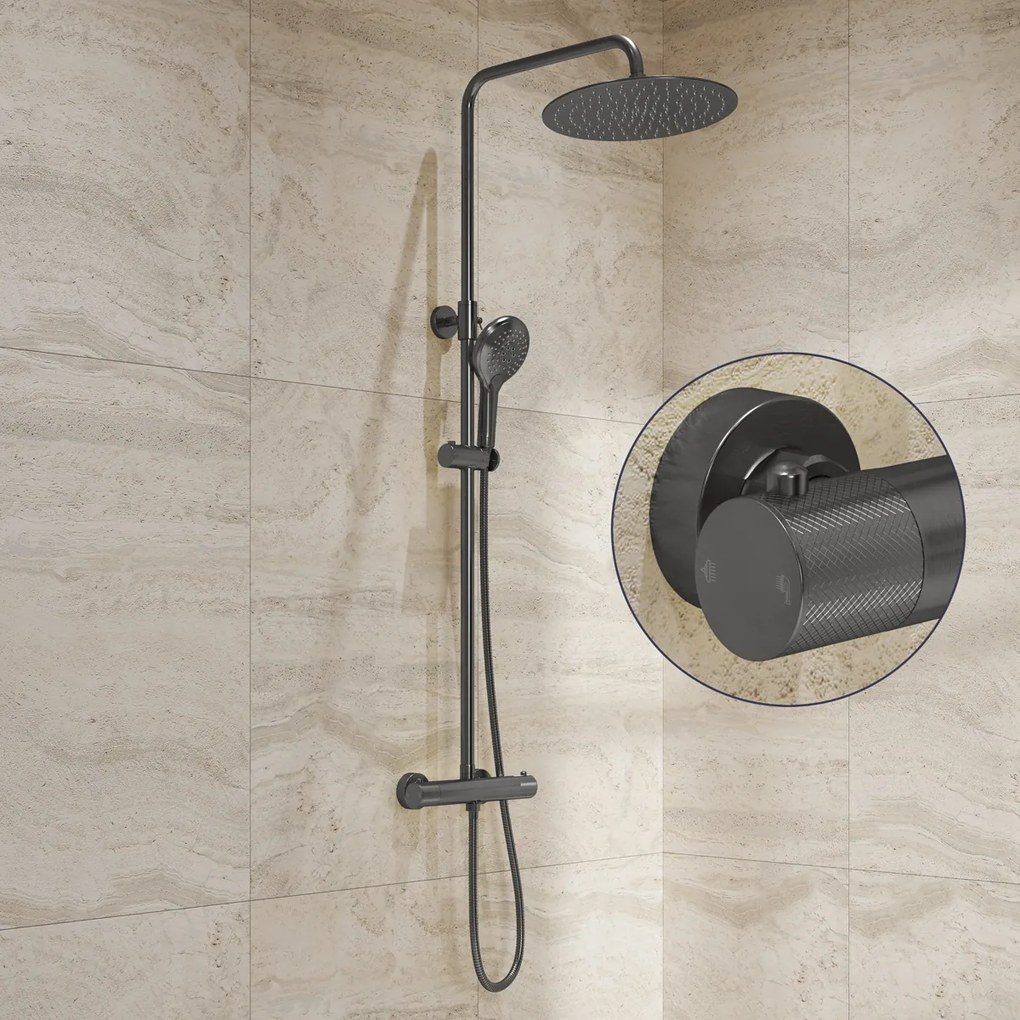 Saniclear Evolution Curved opbouw regendouche verouderd ijzer / gunmetal met 30cm hoofddouche en 2 standen handdouche