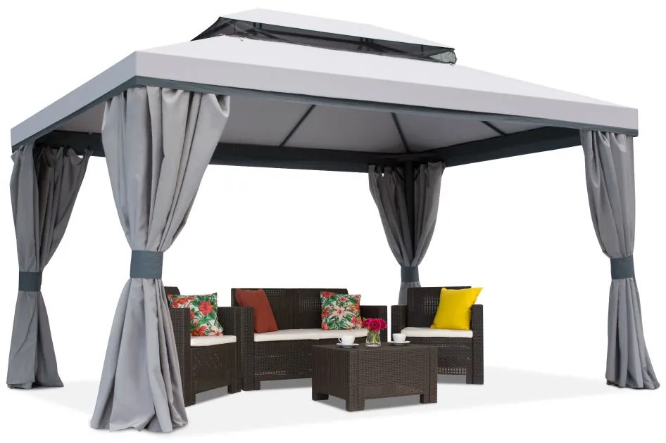 Grijs tuinpaviljoen met gordijnen Valencia 4x4m Garden Point