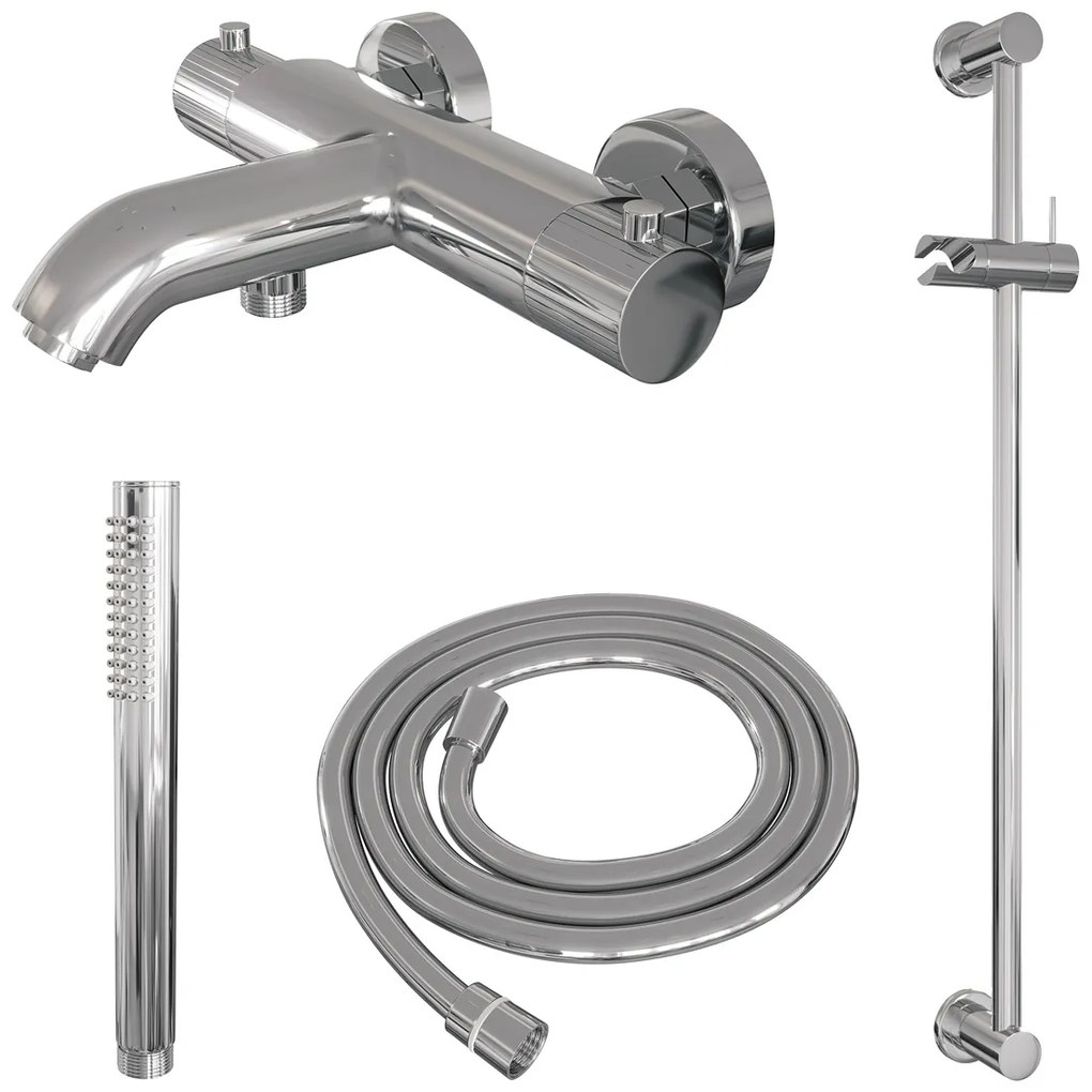 Brauer Stripe thermostatische badkraan met glijstang en staafhanddouche chroom