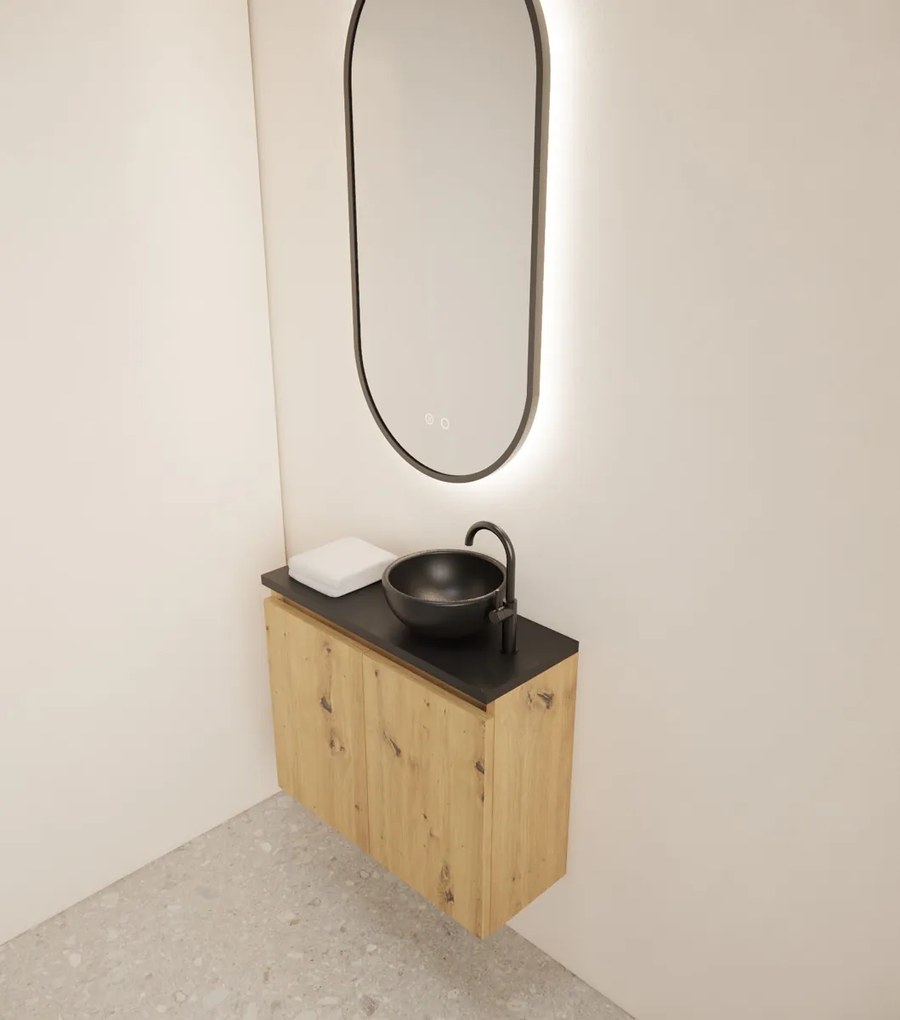 Gliss Design Echo toiletmeubel 60cm artisan eiken met toppaneel zwart mat