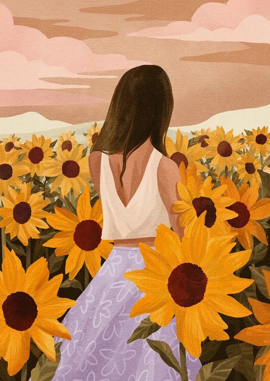 Ilustratie Sunflower Evenings, Goed Blauw