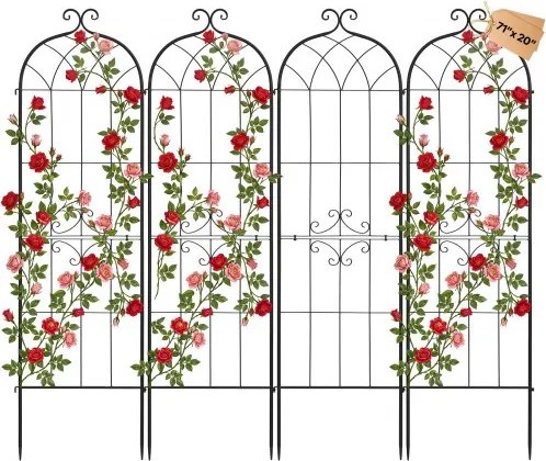 VEVOR Klimrek, 180x52,5 cm, 4-delige set, Metalen klimrek met gepoedercoat oppervlak en vergrendelingsmechanisme, klimsteun, tuinrek, plantensteun voor bloemen, groenten en rozen