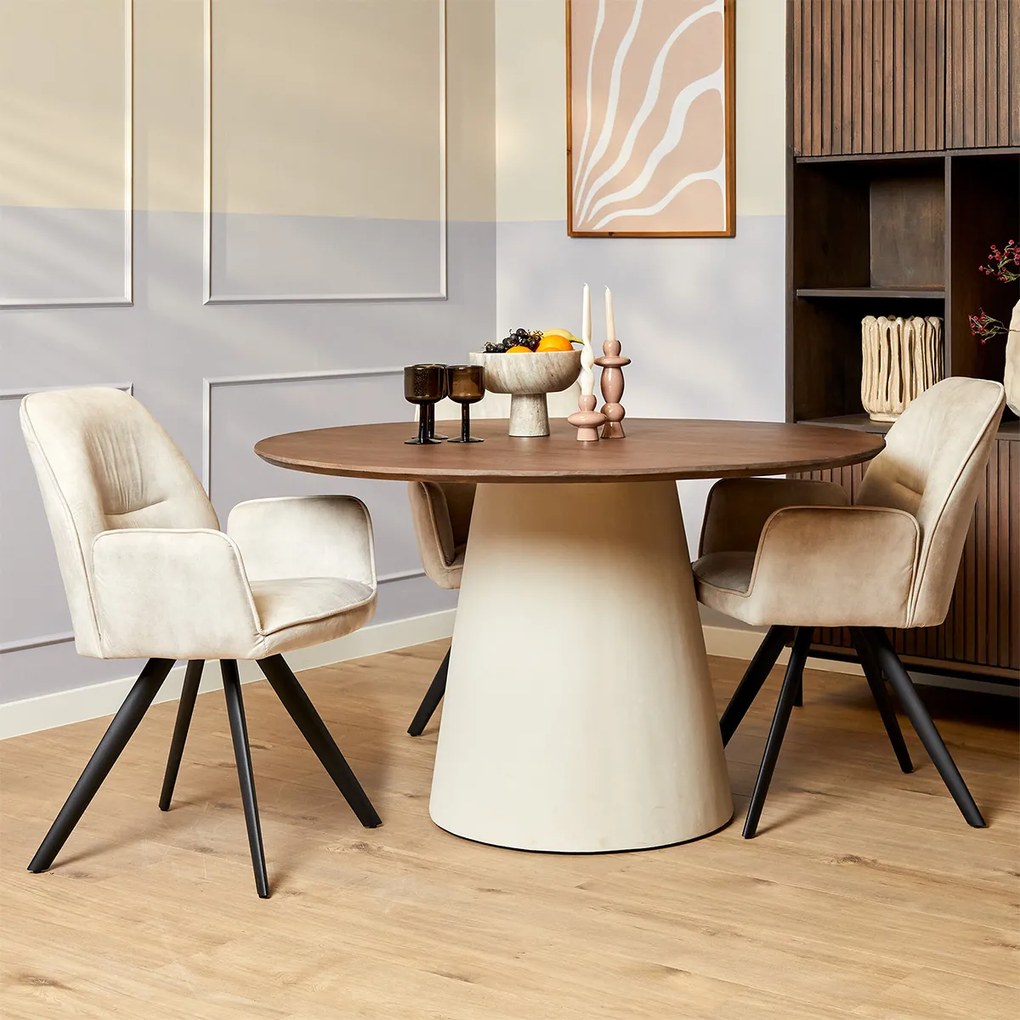 Starfurn Madison Ronde Eettafel Beige Met Walnoot 150 Cm - 150 X 150cm.