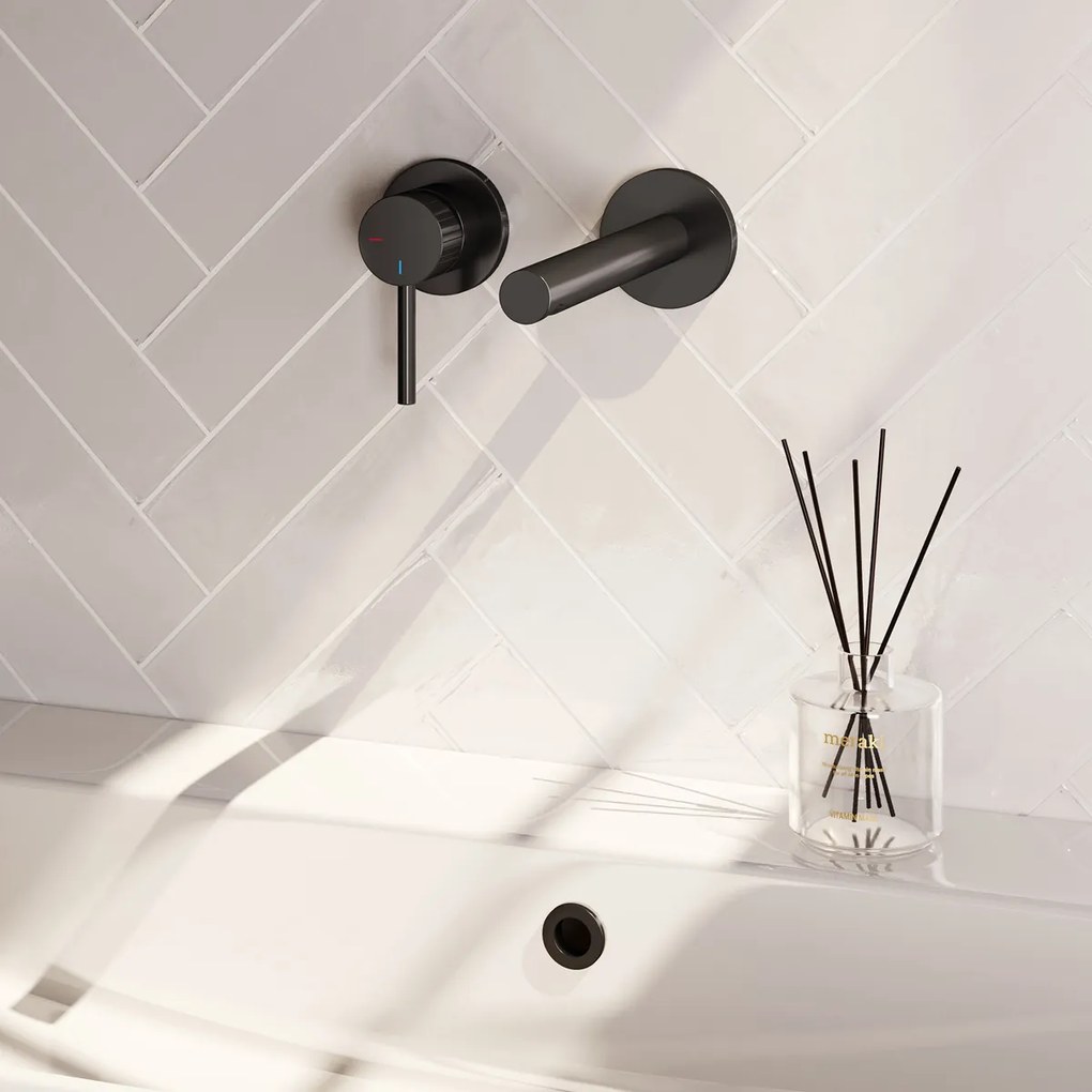 Brauer Stripe inbouw wastafelkraan ColdStart met rechte uitloop en rozetten model A2 zwart mat