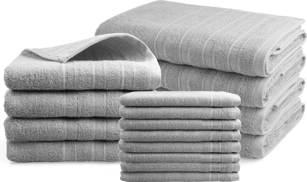 Handdoeken 16 delig set - Doublelife Recycled Cotton Collectie - sandy grey