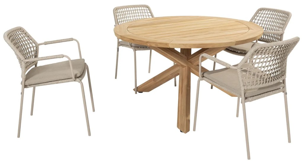 Taste by 4 Seasons Barista tuinset latte met Prado teak tafel met rond blad Ø 130 cm  Tuinset    beige weerbestendig