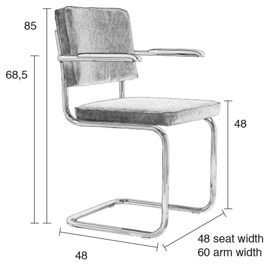 Zuiver Ridge Rib Eetkamerstoel Ribstof Grijs Met Arm