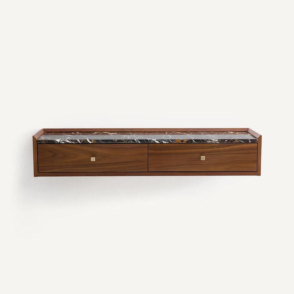 Wandconsole van notenhout en marmer Noham