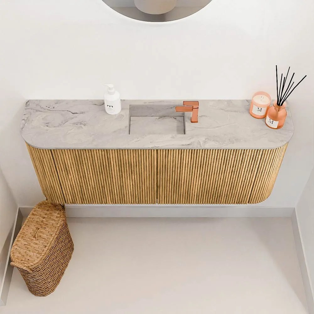 Mondiaz Joya DLux 105cm toiletmeubel ronding links/rechts oak met wastafel faye midden 1 kraangat glace