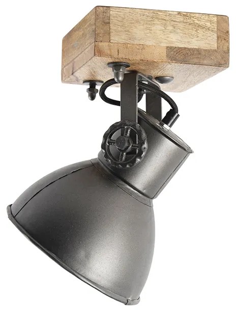 Industriële Spot / Opbouwspot / Plafondspot antraciet met mango hout 18 cm - Mangoes Industriele / Industrie / Industrial E27 rond Binnenverlichting Lamp