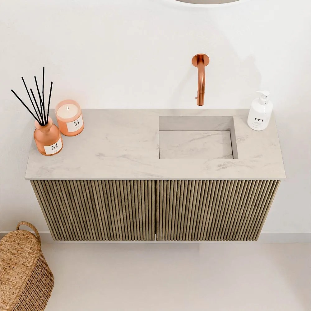 Mondiaz Joya DLux 70cm toiletmeubel dusk met wastafel faye rechts zonder kraangat opalo