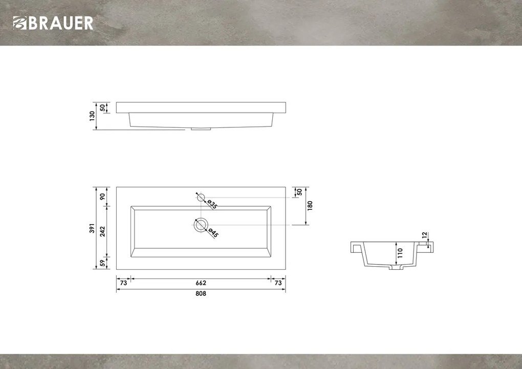 Brauer Spring wastafel mineraalmarmer 80cm met kraangat wit glans