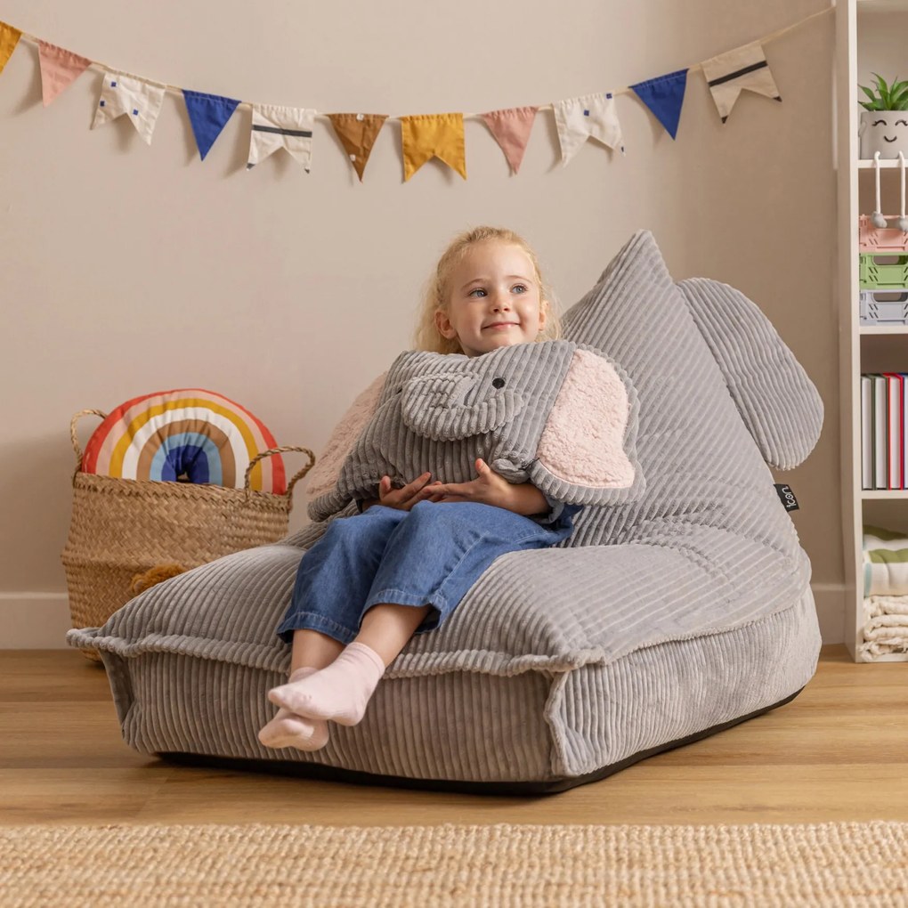 Kinder Zitzak Olifant Lounger & Kussen Set - Grijs