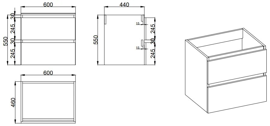 Fontana Proma badmeubel 60cm met zwarte waskom zwart mat