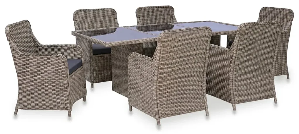vidaXL 7-delige Tuinset poly rattan bruin