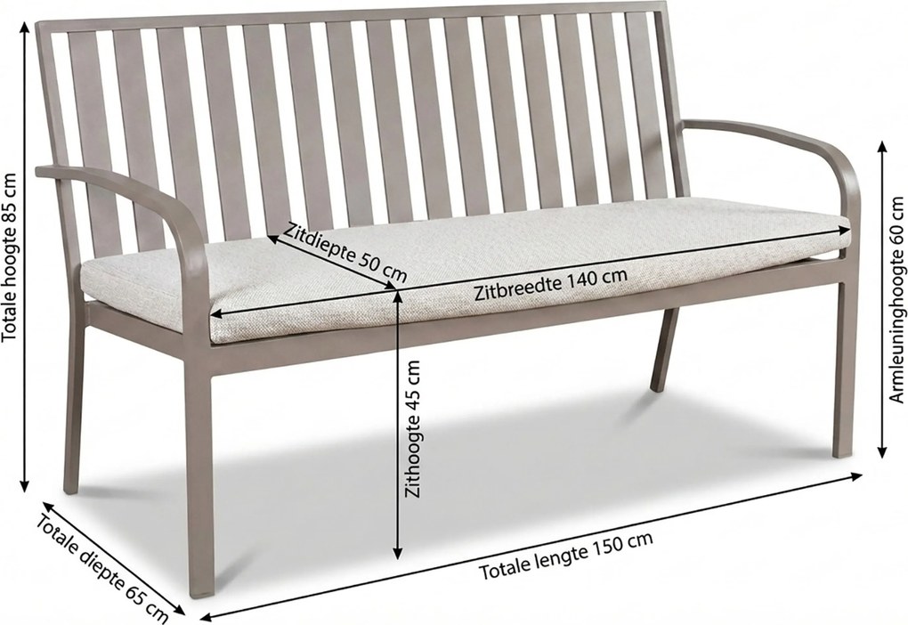 Milan Alu -seater Bench Taupe Zand/Beige