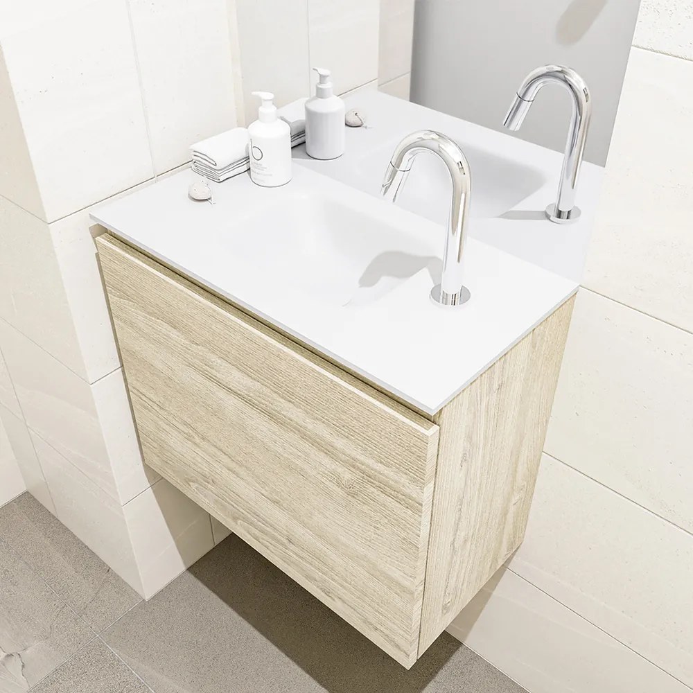 Mondiaz Olan 60cm toiletmeubel light brown grey met wastafel talc midden 1 kraangat