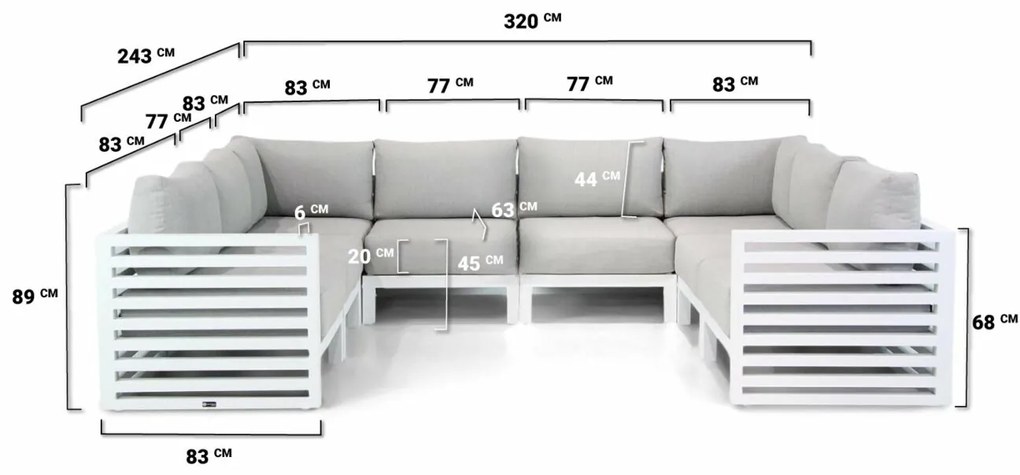 U-Vorm Loungeset 8 personen Aluminium Wit  Santika Furniture Santika Jaya