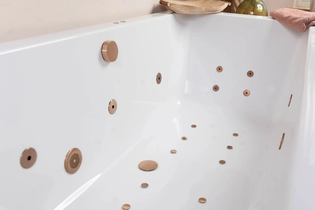 Lambini Designs Florence bubbelbad 160x90cm elektronisch links met 6+4+2 hydrojets en 12 aerojets rose goud
