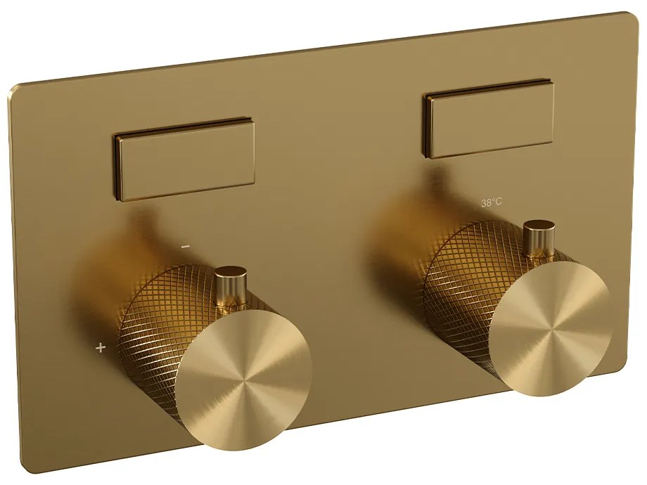 Brauer Gold Carving thermostatische inbouw badkraan met badvulcombinatie en staafhanddouche set 3 messing geborsteld PVD