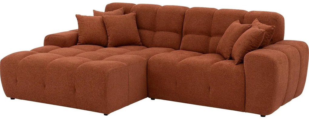 Goossens Excellent Bank Kubus bruin, stof, 1,5-zits, modern design met chaise longue links