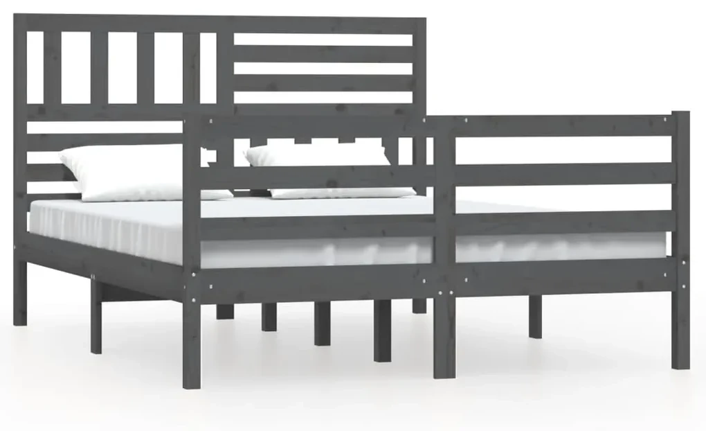 vidaXL Bedframe massief hout grijs 150x200 cm 5FT King Size