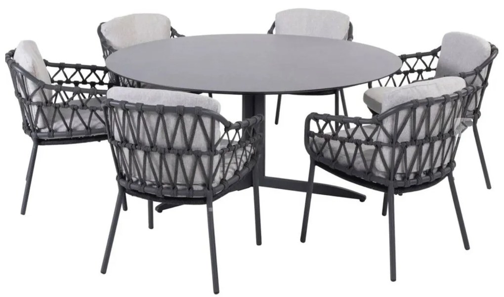 4 Seasons Outdoor Calpi tuinset antraciet met Embrace tafel Ø 160 cm * Sale * Tuinset zwart weerbestendig