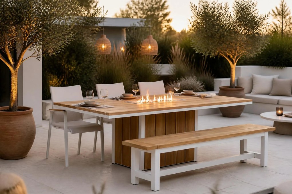 Tuinset 6 personen 220 cm Aluminium/Teak/Textileen /Aluminium/teak/Aluminium/textileen Wit Lifestyle Garden Furniture Brandon/Los