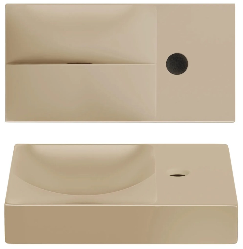 Clou Vale keramische fontein 38cm met kraangat rechts mosterd mat