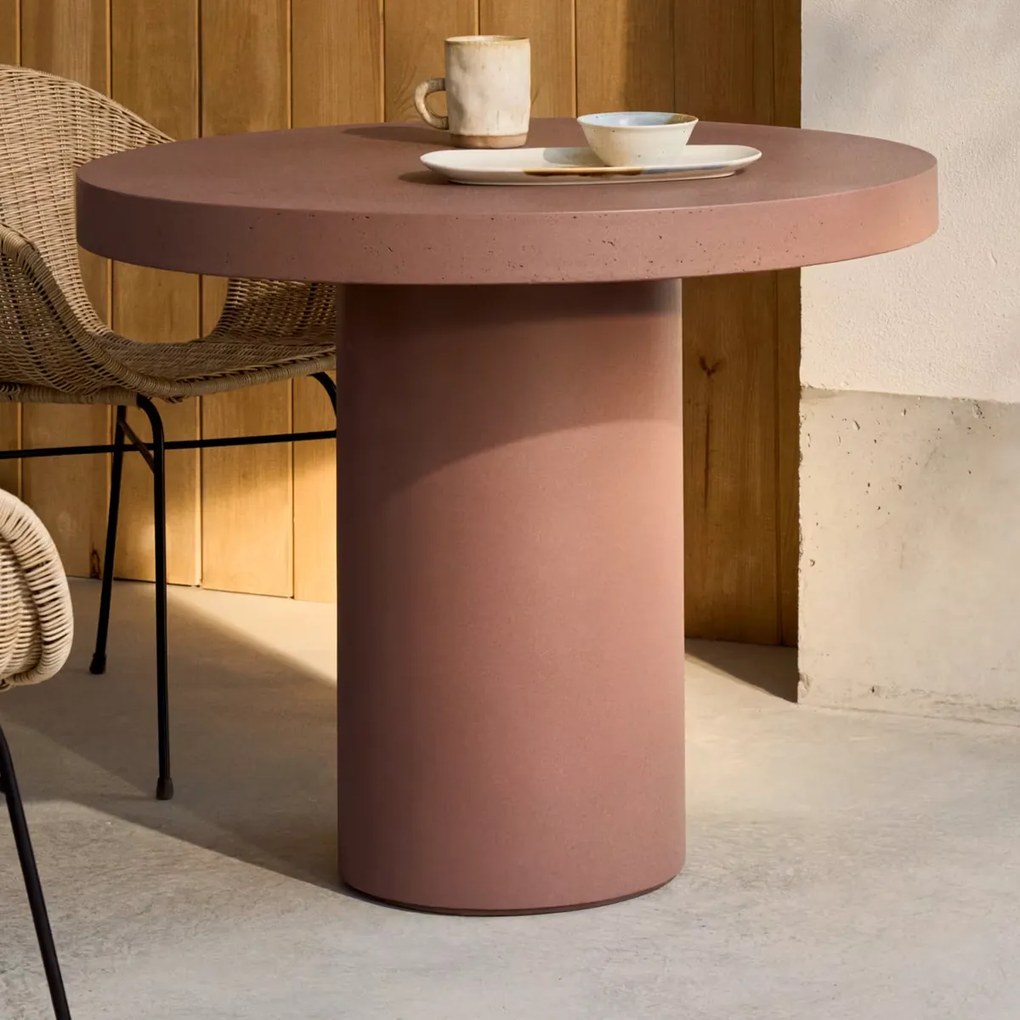 Kave Home Aiguablava Cement Eettafel Rond Terracotta 90 Cm - 90 X 90cm.