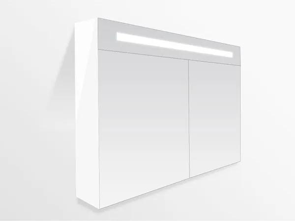 Spiegelkast Delia 120x70x15cm MDF Hoogglans Wit LED Verlichting Lichtschakelaar Stopcontact Binnen en Buiten Spiegel