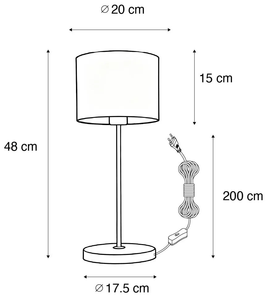 Tafellamp messing met zwarte kap 20 cm - Kaso Landelijk / Rustiek, Landelijk, Modern E27 rond Binnenverlichting Steen / Beton Lamp