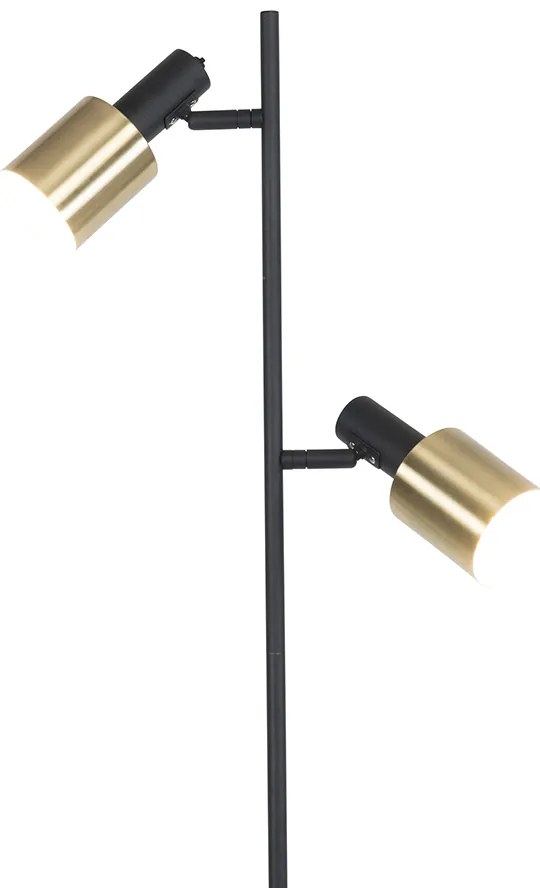 Smart vloerlamp met dimmer zwart met goud incl. 2 Wifi A60 - Stijn Modern E27 Binnenverlichting Lamp