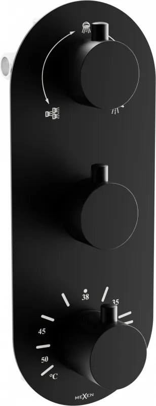 Mexen Kai thermostatische bad-douchekraan 3-weg, zwart - 77603-70