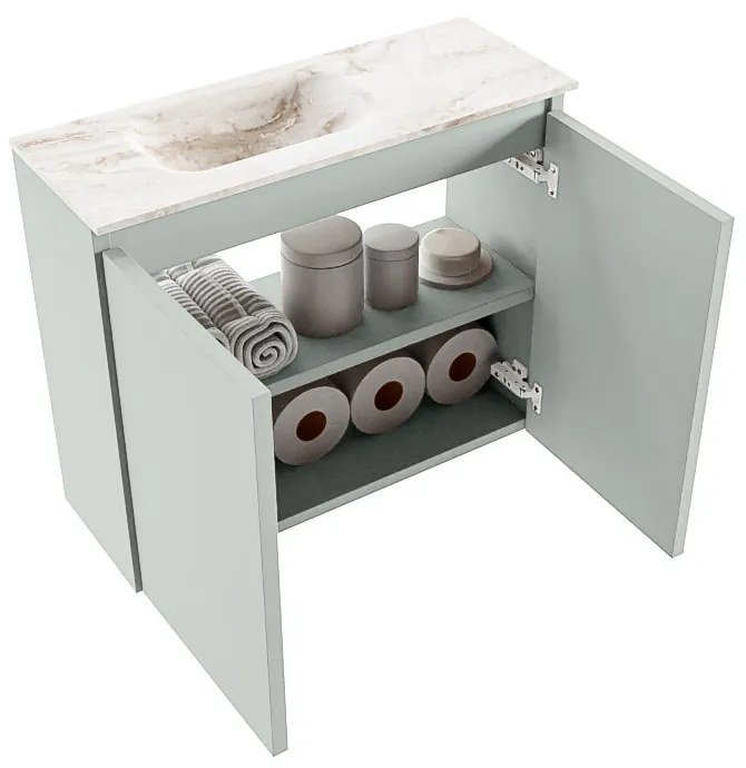 Mondiaz Ture DLux toiletmeubel 60cm greey met wastafel frappe links met kraangat