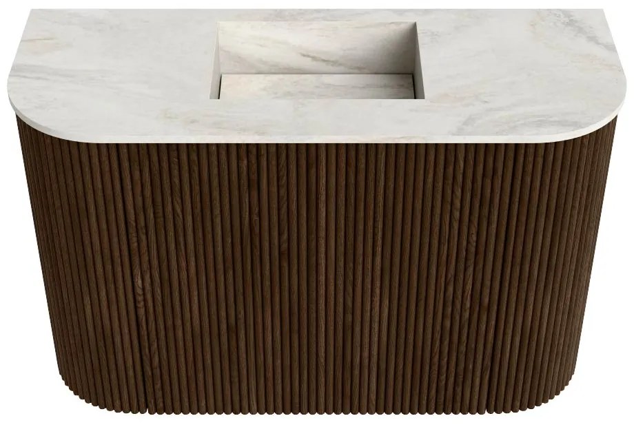 Mondiaz Joya DLux 65cm toiletmeubel ronding links/rechts walnut met wastafel faye midden zonder kraangat ostra