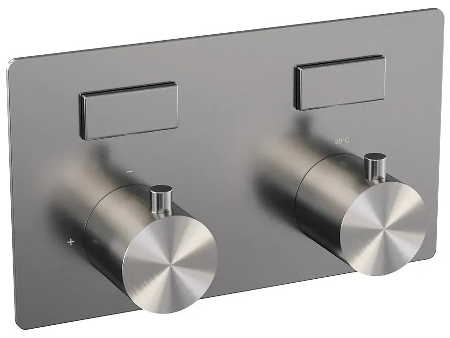 Brauer Brushed Edition thermostatische inbouw regendouche met staafhanddouche, rechte muurarm en hoofddouche 30cm set 50 RVS geborsteld PVD