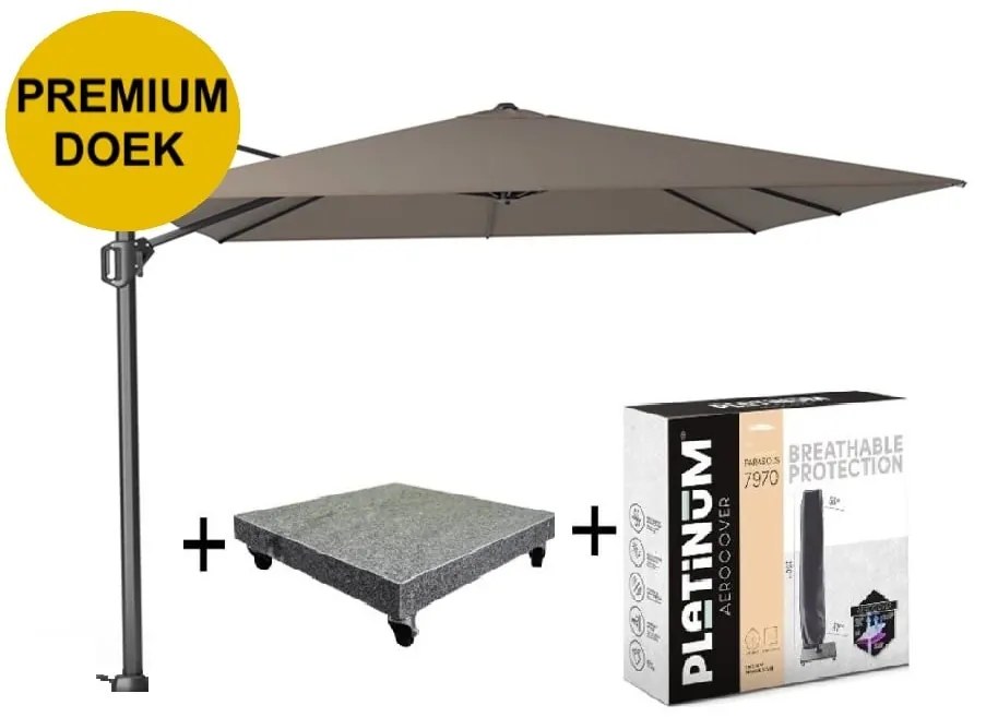 Challenger T1 premium zweefparasol 300x300 cm havanna   met parasolvoet 90kg en hoes