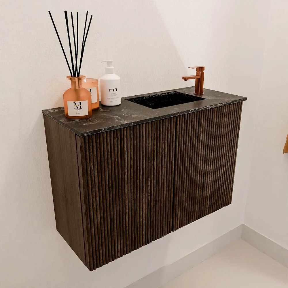 Mondiaz Joya DLux 60cm toiletmeubel walnut met wastafel faye rechts 1 kraangat lava