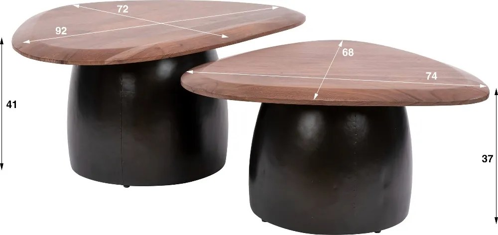 Salontafelset Driehoek Acacia Bruin - 92 X 92cm.