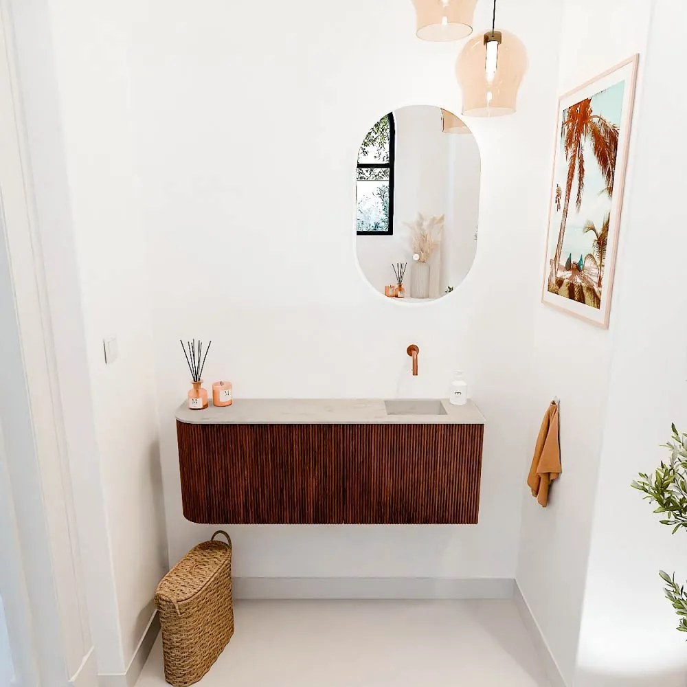 Mondiaz Joya DLux 110cm toiletmeubel ronding links ruby met wastafel faye rechts zonder kraangat opalo
