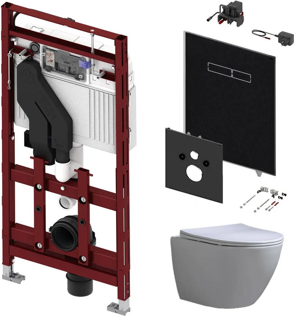 Tece 400 Toiletset met Geurafzuiging - Inbouw WC Hangtoilet Wandcloset Shorty Flatline Rimfree - Elektronische sen-Touch Bedieningsplaat Zwart