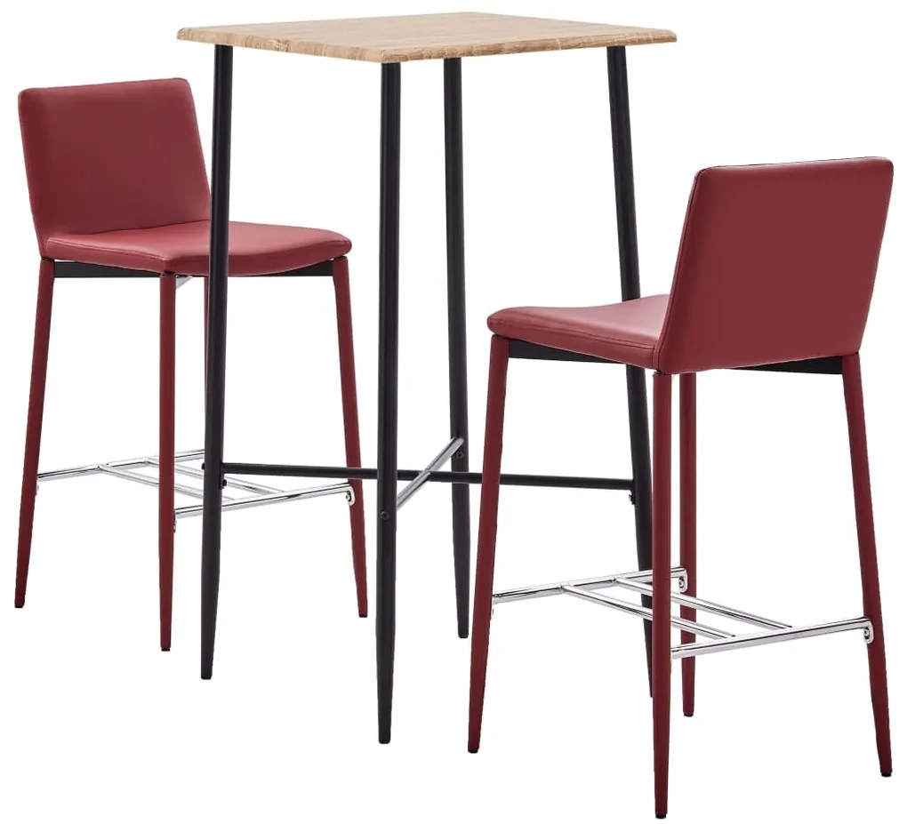 vidaXL 3-delige Barset kunstleer wijnrood