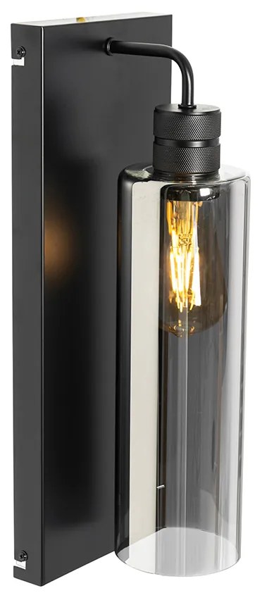 Moderne wandlamp zwart met smoke glas - Stavelot