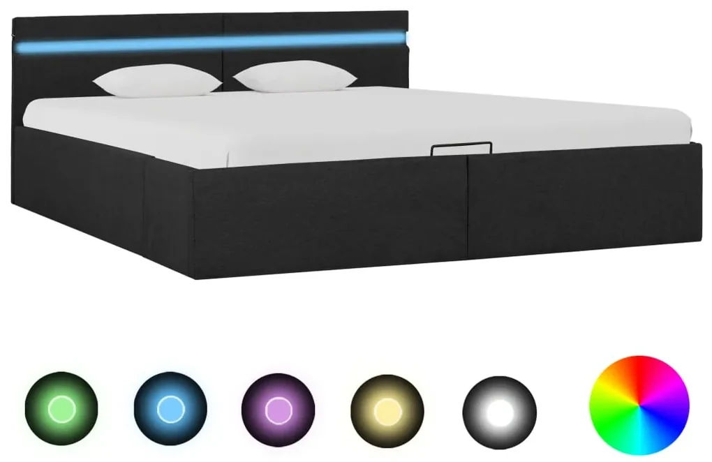vidaXL Bedframe met opbergruimte en LED stof donkergrijs 180x200 cm