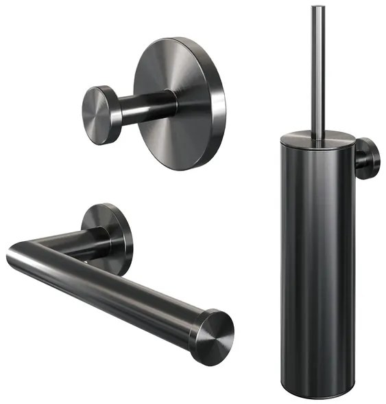 Brauer Gunmetal Edition Toilet Accessoireset - 3-delig - PVD - geborsteld gunmetal 5-GM-152