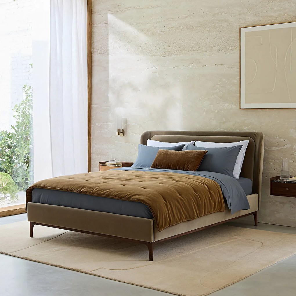 Tweepersoonsbed met hoofdbord en boxspring, fluweel, JABOTE