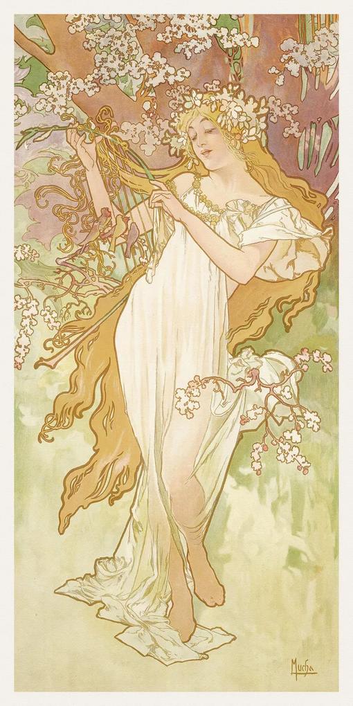 Kunstdruk The Seasons: Spring (Art Nouveau Portrait) - Alphonse Mucha, (20 x 40 cm)