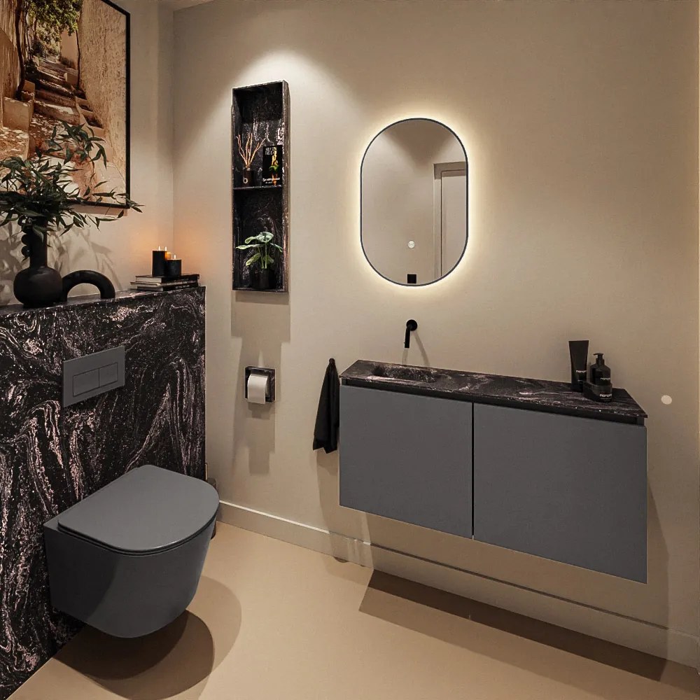 Mondiaz Ture DLux toiletmeubel 100cm dark grey met wastafel lava links zonder kraangat